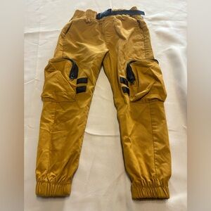 Mustard Yellow Cargo Joggers with Elastic Cuffs and Drawstring Waistband‎